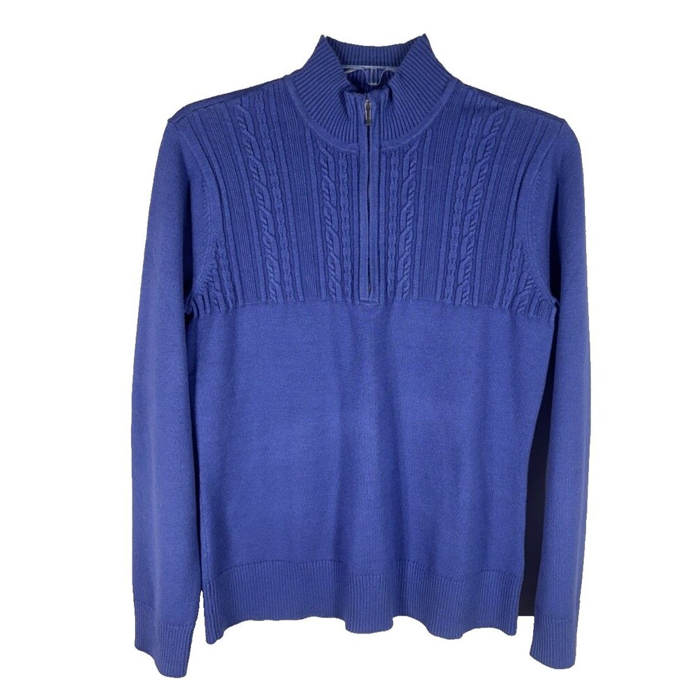 Lady Hagen S Golf Clubhouse Marlin Blue 1/4 Zip Cable Knit Sweater NWT Preppy